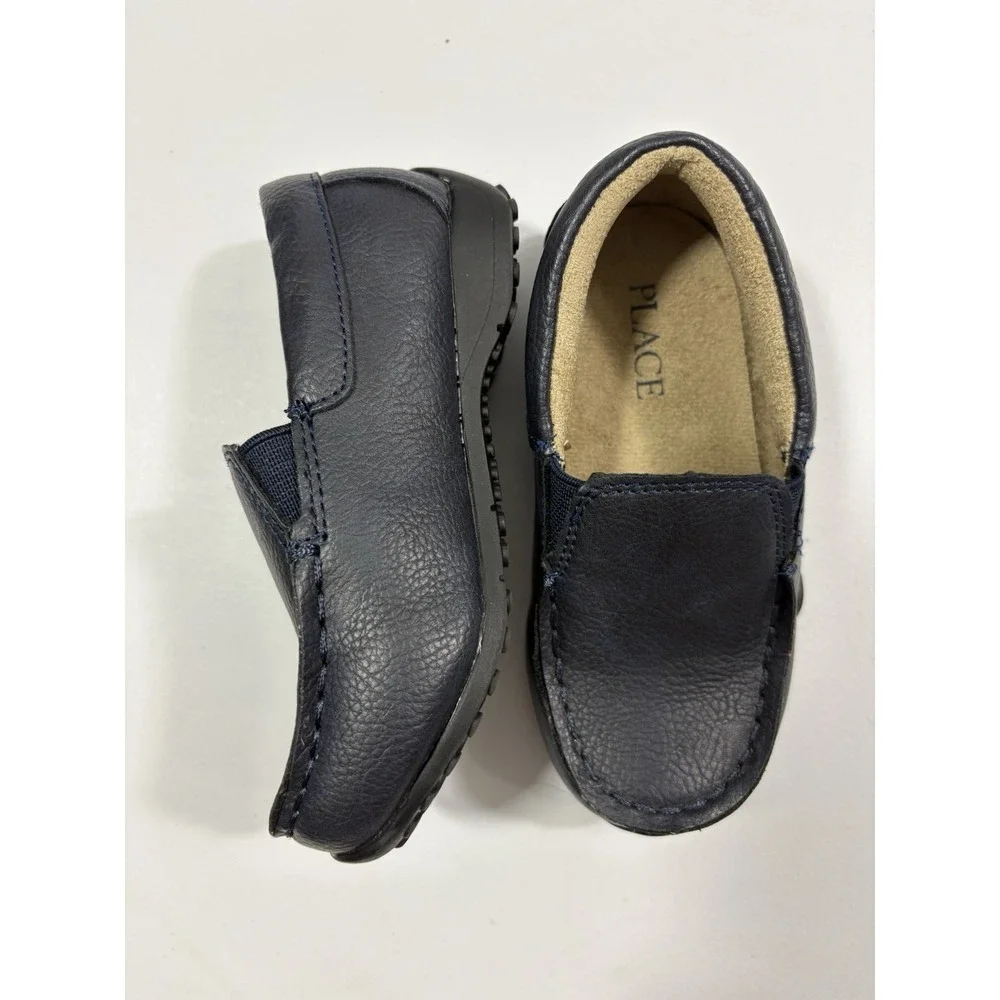 The Children's Place Boys Navy Blue Faux Leather Slip On Loafers Dress Shoes 8T